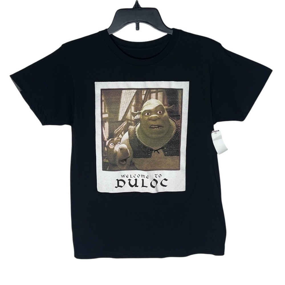 Shrek Welcome to Duloc Graphic T-Shirt Mens Small Black DreamWorks Movie Tee